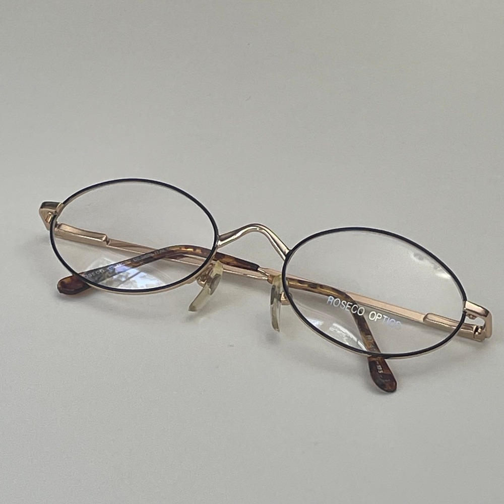 Roseco Optics Oval Gold Metal Eyeglass Frames Tortoise Tips Italy Design 107